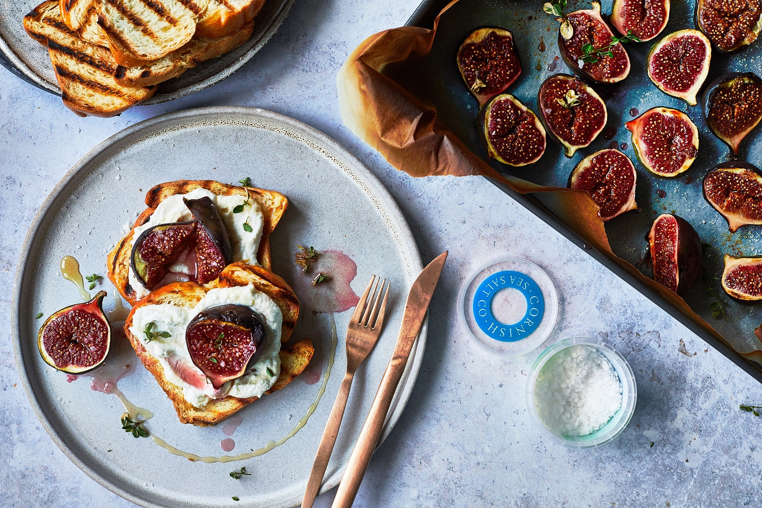 Grilled Figs on Toasted Brioche with Ricotta, Thyme and Honey – Cornish Sea Salt Company Ltd