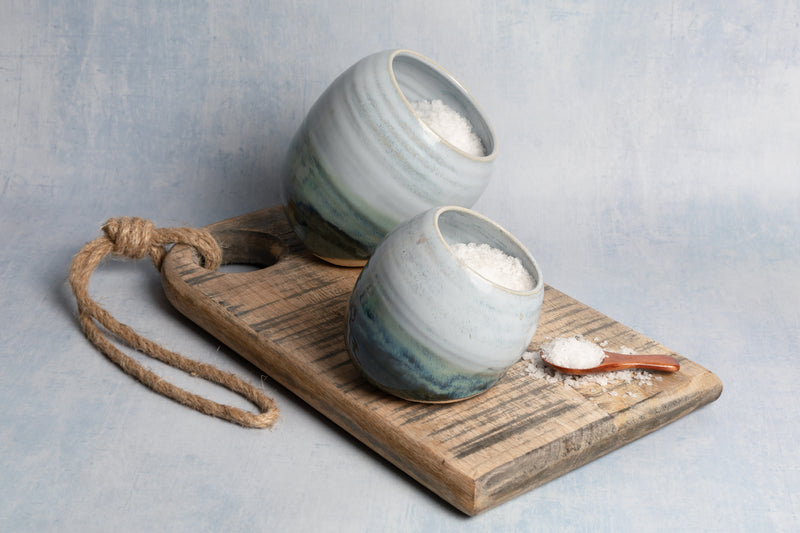 New | Small Handmade Salt Pig - Green and Blue