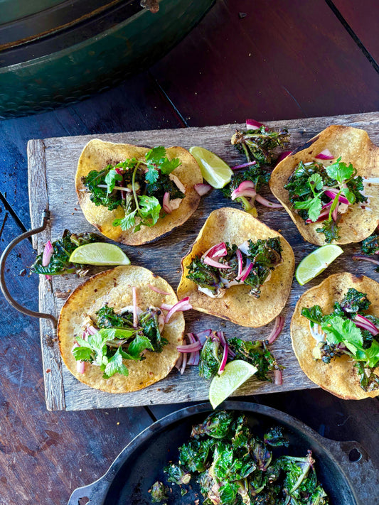 Padstow Kitchen Garden Charred Summer Kalette Tortilla's